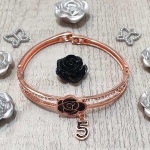 Camellia Flower Bracelet Rose Gold Cuff Bangle Charm Women Jewelry Accessory